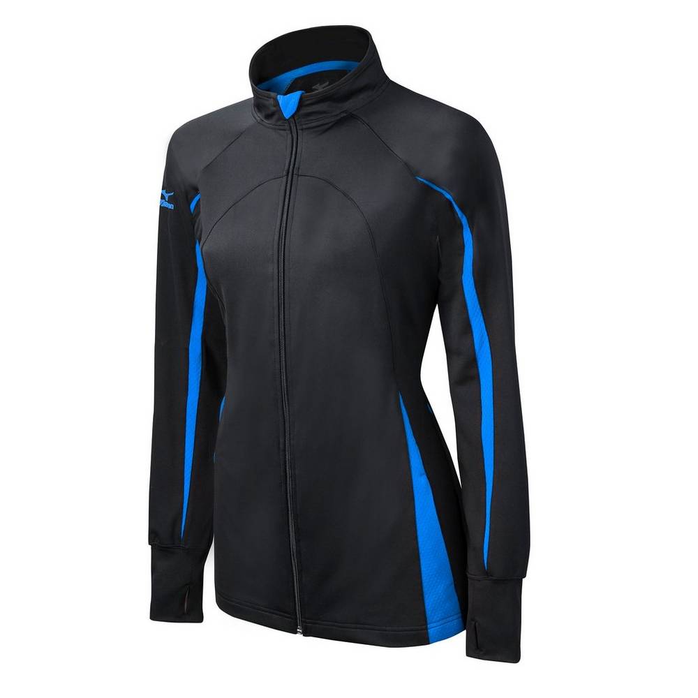 Womens Mizuno Elite 9 Focus Full-Zip Jacket Black/Royal Philippines (PFWIZL695)